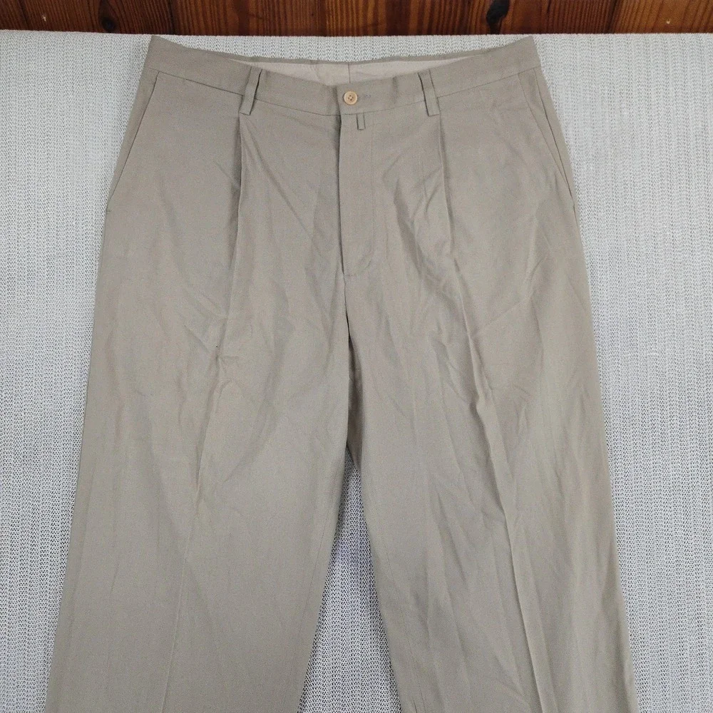 Nautica Pants‎ Mens 34x32 Beige Rigger Classic Fit Pleated Stretch Chino Casual